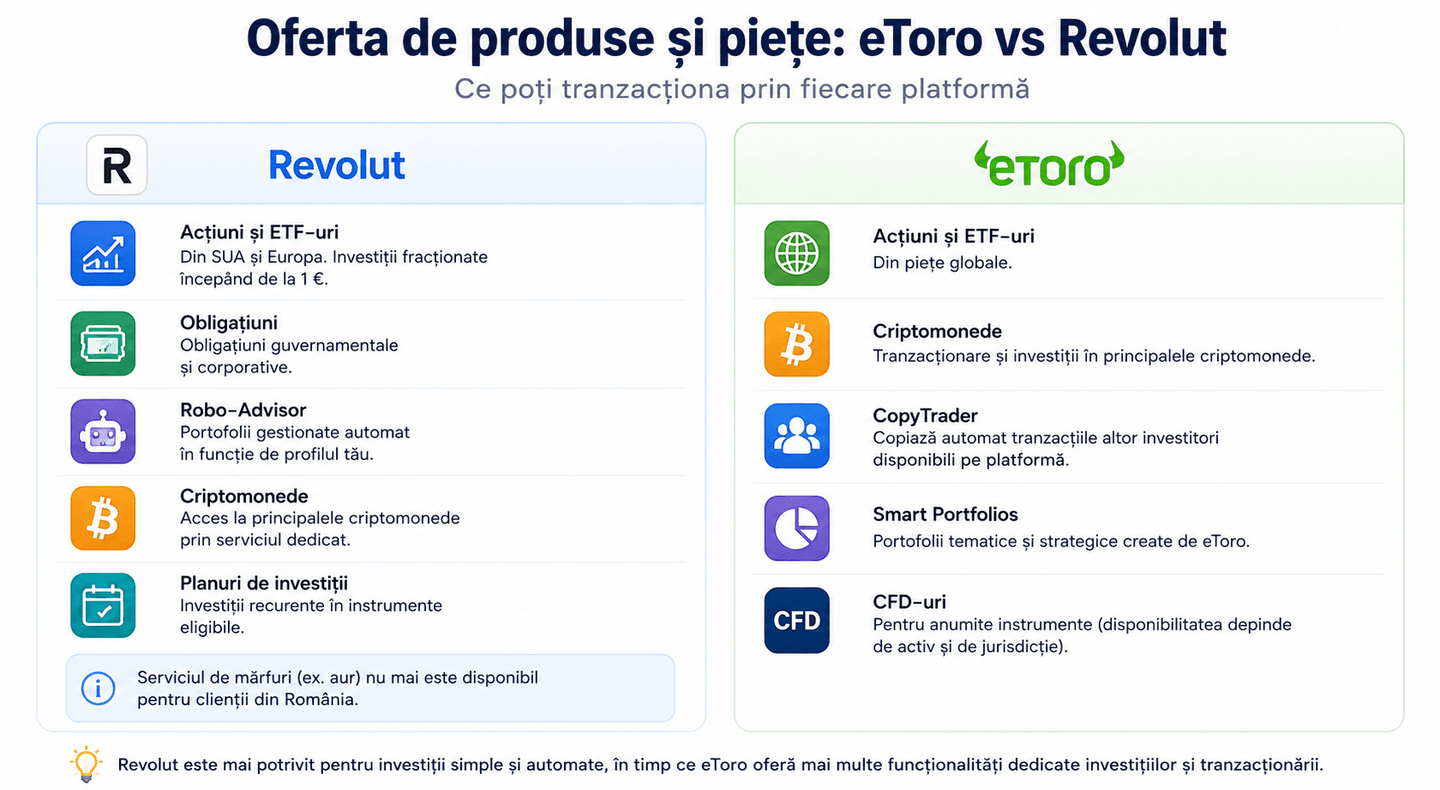 Oferta de produse eToro si Revolut