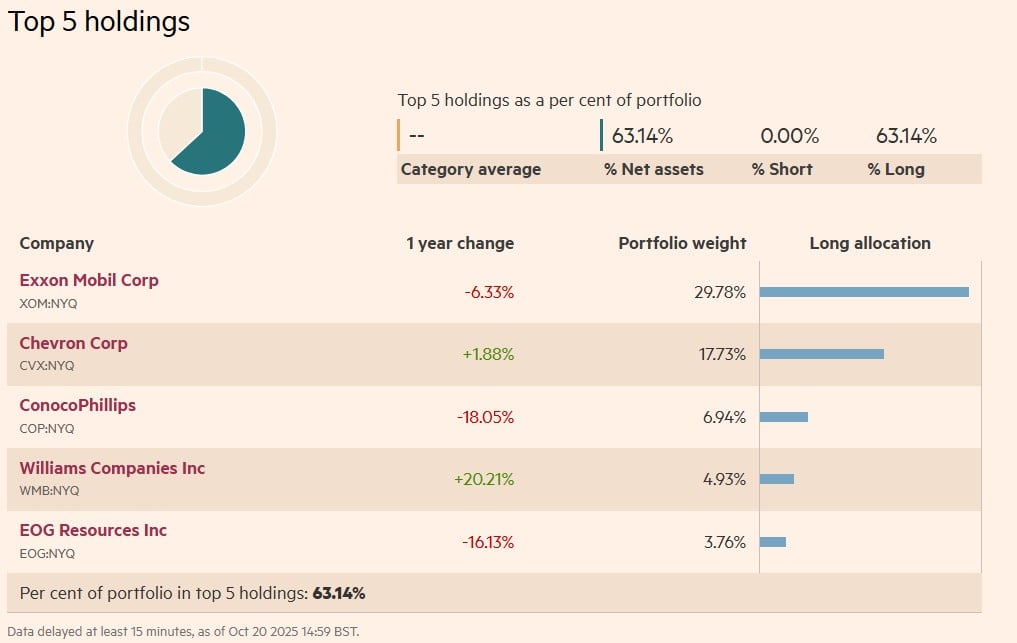 top 5 pozitii iShares S&P 500 Energy Sector UCITS ETF (Acc)