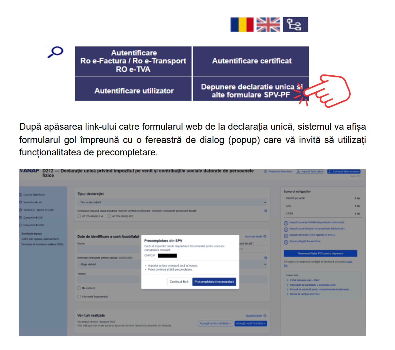 Depunere declaratie unica si alte formulare SPVPF