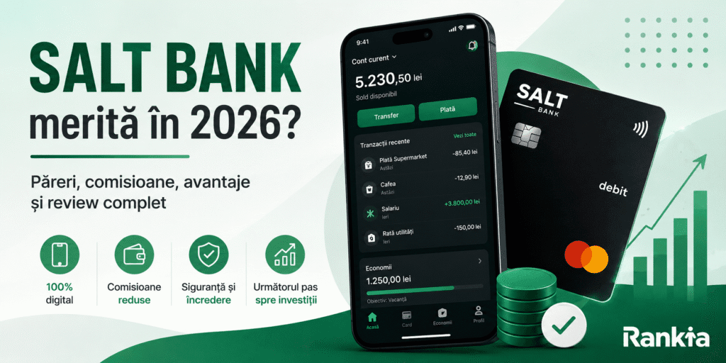 Salt Bank păreri 2026: aplicația mobilă, comisioanele, avantajele și comparația cu alte bănci digitale din România.