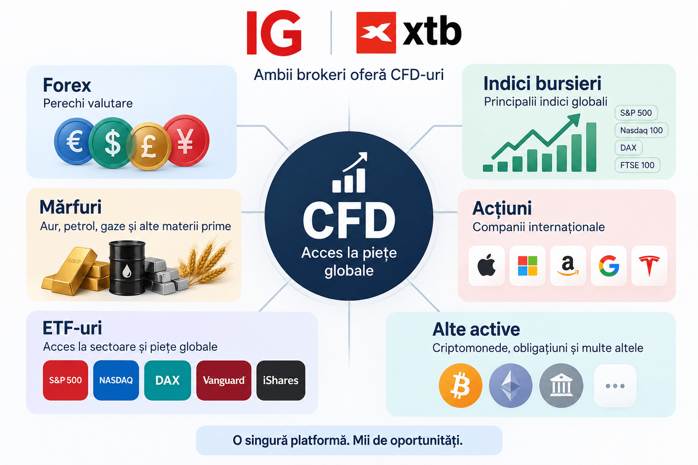 Piete accesate prin CFDs IG si XTB