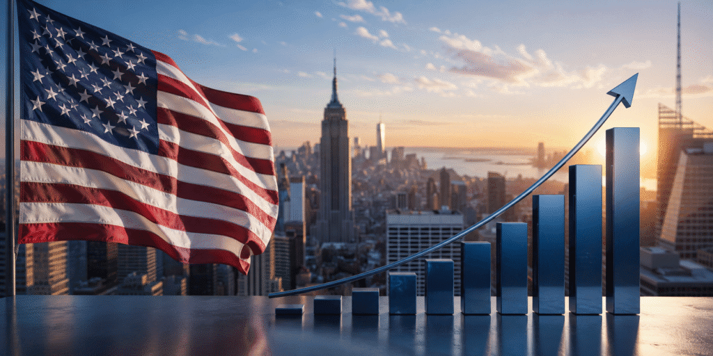Indicele S&P 500 în 2026, reprezentat printr-un grafic bursier ascendent și simboluri ale pieței americane.