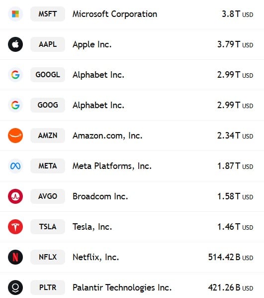 top 10 companii nasdaq dupa capitalizare piata