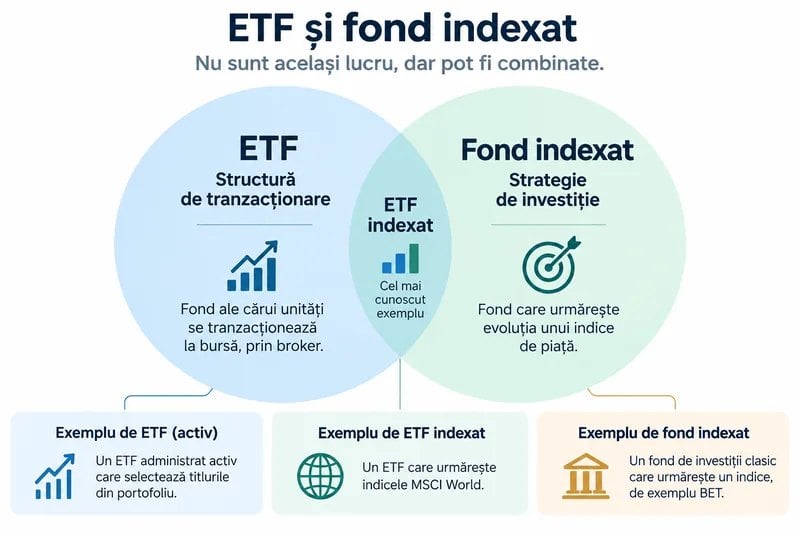 ETF = structură de tranzacționare / Fond indexat = strategie