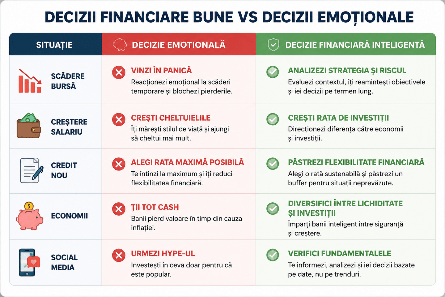 Decizii financiare bune vs decizii emoționale
